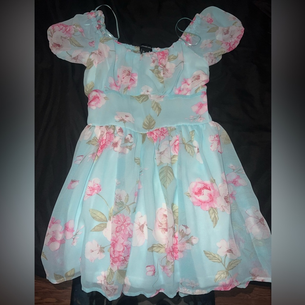 Floral Puff Sleeve Dress with BUILT IN SHORTS